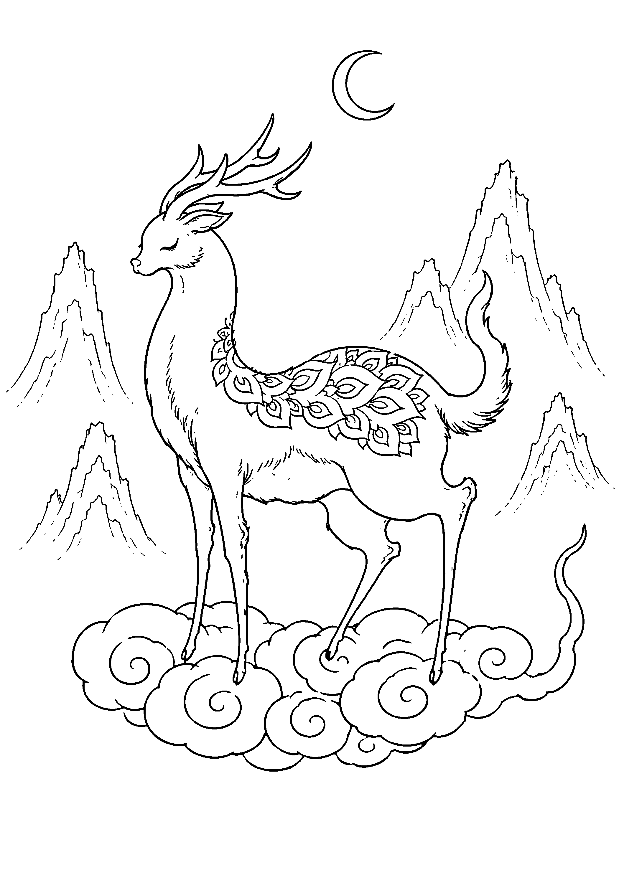 Nine-Colored Deer Coloring Page free printable coloring page